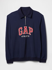 Темно-синий/Голубой - Свитшот с короткой молнией и логотипом Gap Vintage Athletic - Изображение 1 из 2