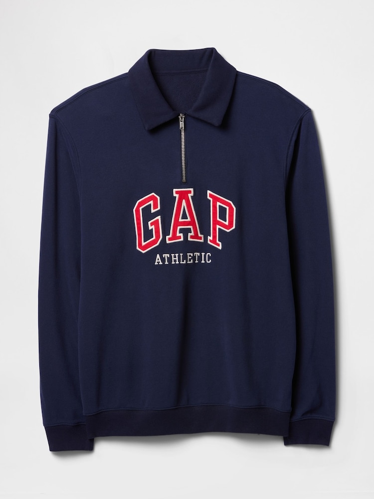 Темно-синий/Голубой - Свитшот с короткой молнией и логотипом Gap Vintage Athletic - Изображение 1 из 2