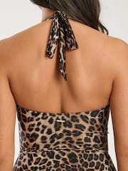South Beach Brown Starfish Cut Out Embroidered Halter Tummy Control Swimsuit - Image 4 of 6