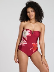 South Beach Red Printed U Wire Strapless Tummy Control Swimsuit - Image 3 of 6