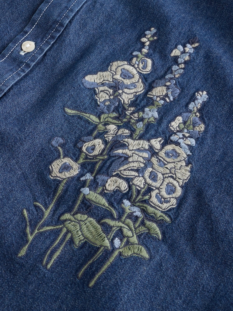 Gap Dark Indigo Blue Embroidered Denim Oversized Shirt - Image 10 of 10