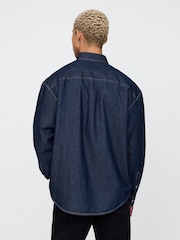 Gap Dark Indigo Blue Embroidered Denim Oversized Shirt - Image 2 of 10