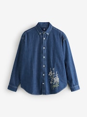 Gap Dark Indigo Blue Embroidered Denim Oversized Shirt - Image 6 of 10