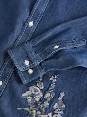 Gap Dark Indigo Blue Embroidered Denim Oversized Shirt - Image 9 of 10
