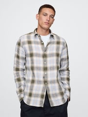 Gap Light Blue Check 100% Linen Long Sleeve Classic Shirt - Image 1 of 5