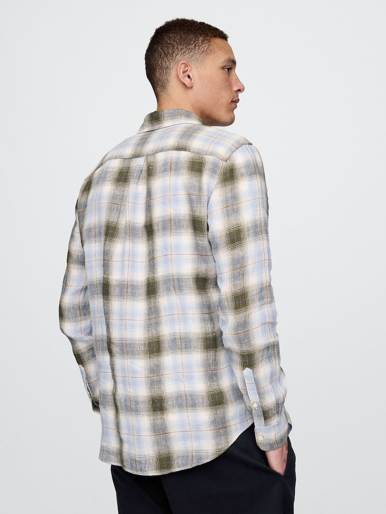 Gap Light Blue Check 100% Linen Long Sleeve Classic Shirt - Image 2 of 5