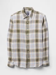 Gap Light Blue Check 100% Linen Long Sleeve Classic Shirt - Image 4 of 5