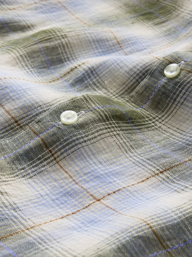 Gap Light Blue Check 100% Linen Long Sleeve Classic Shirt - Image 5 of 5