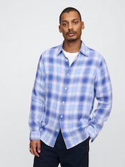 Gap Blue Check 100% Linen Long Sleeve Classic Shirt - Image 1 of 5