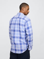 Gap Blue Check 100% Linen Long Sleeve Classic Shirt - Image 2 of 5