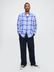 Gap Blue Check 100% Linen Long Sleeve Classic Shirt - Image 3 of 5