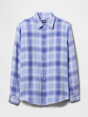 Gap Blue Check 100% Linen Long Sleeve Classic Shirt - Image 4 of 5