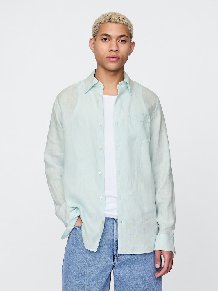 Gap Green 100% Linen Classic Shirt - Image 1 of 5 Gap Green 100% Linen Classic Shirt - Image 1 of 5