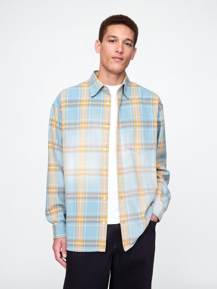 Gap Blue & Yellow Check Cotton Twill Oversized Shirt - Image 1 of 5
