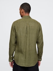 Gap Khaki Green 100% Linen Long Sleeve Classic Shirt - Image 2 of 5