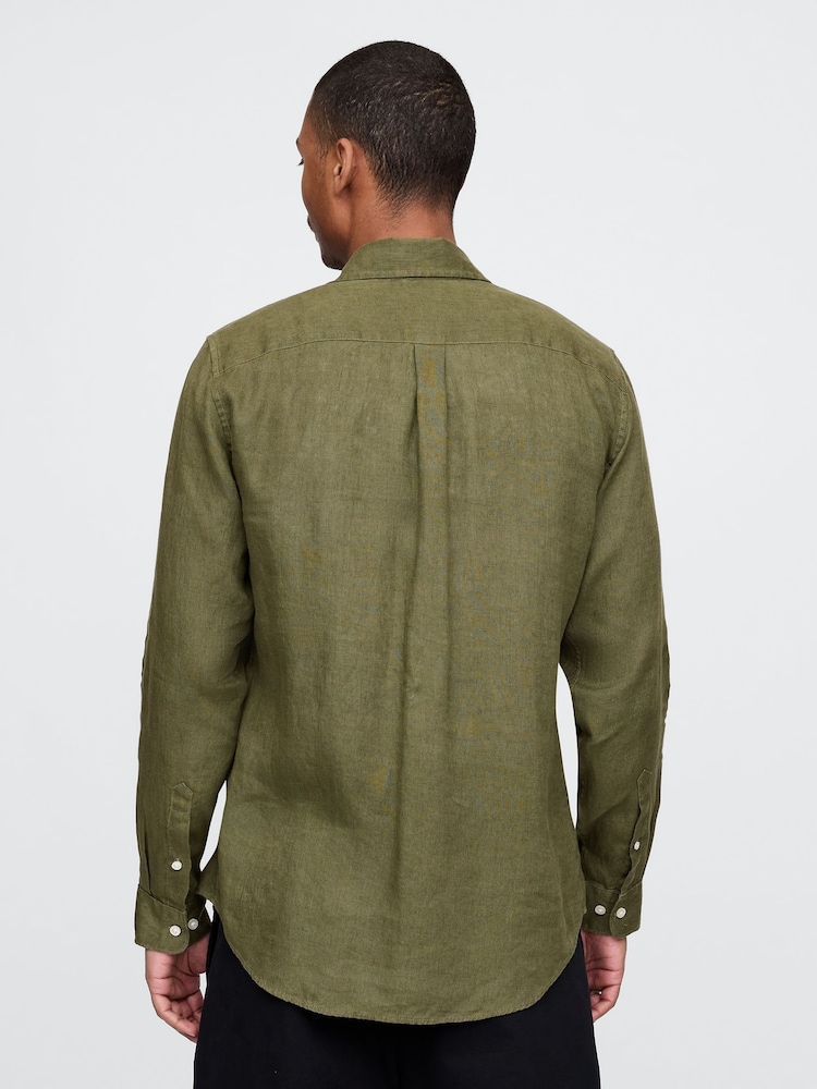 Gap Khaki Green 100% Linen Long Sleeve Classic Shirt - Image 2 of 5