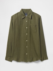 Gap Khaki Green 100% Linen Long Sleeve Classic Shirt - Image 4 of 5