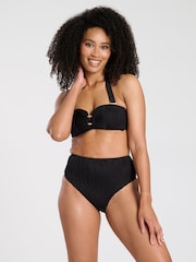 South Beach Black Wavy Rib Moulded Bandeau High Waist Tummy Control Bikini Set - Image 1 of 6