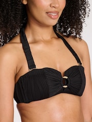 South Beach Black Wavy Rib Moulded Bandeau High Waist Tummy Control Bikini Set - Image 4 of 6