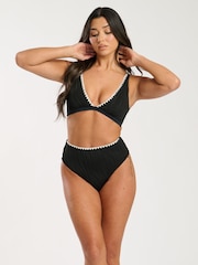 South Beach Black Zebra Crinkle Embroidery Detail High Waist Tummy Control Bikini Set - Image 1 of 4