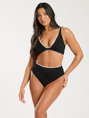 South Beach Black Zebra Crinkle Embroidery Detail High Waist Tummy Control Bikini Set - Image 2 of 4