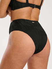 South Beach Black Zebra Crinkle Embroidery Detail High Waist Tummy Control Bikini Set - Image 4 of 4