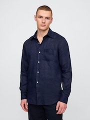 Gap Dark Blue 100% Linen Long Sleeve Classic Shirt - Image 1 of 3