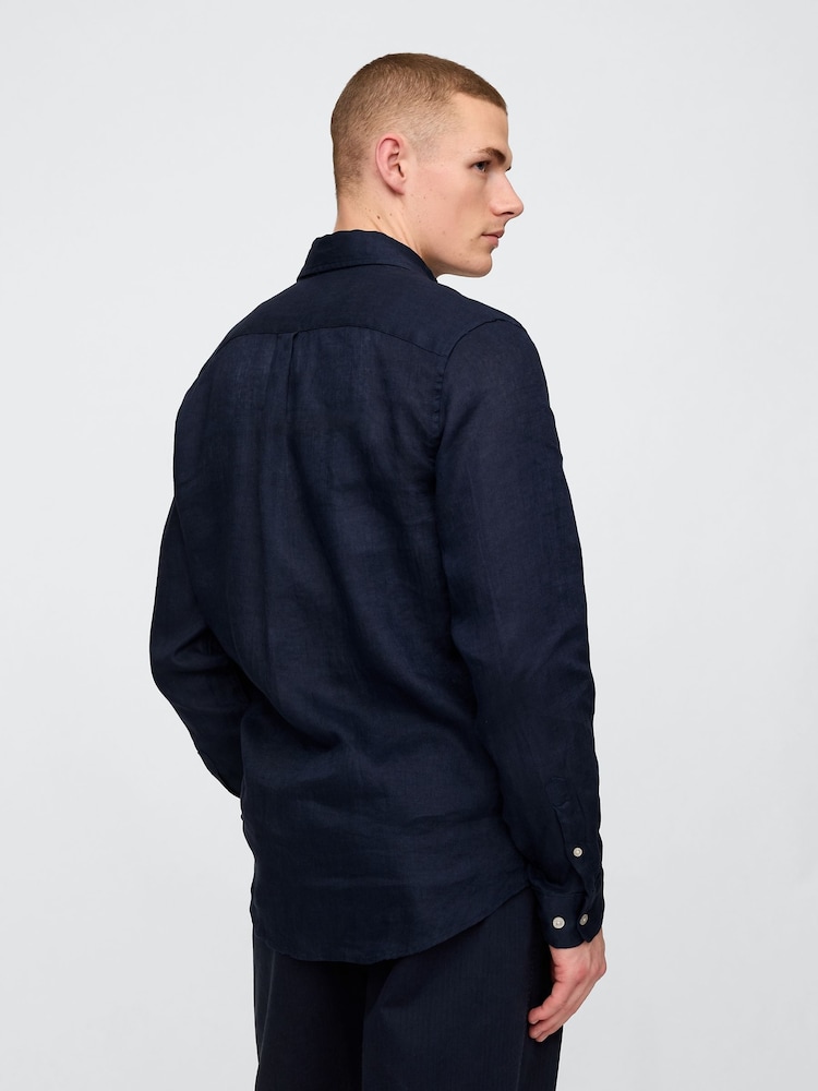 Gap Dark Blue 100% Linen Long Sleeve Classic Shirt - Image 2 of 3