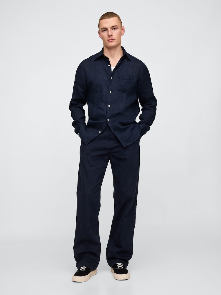Gap Dark Blue 100% Linen Long Sleeve Classic Shirt - Image 3 of 3