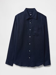 Gap Dark Blue 100% Linen Long Sleeve Classic Shirt - Image 4 of 4