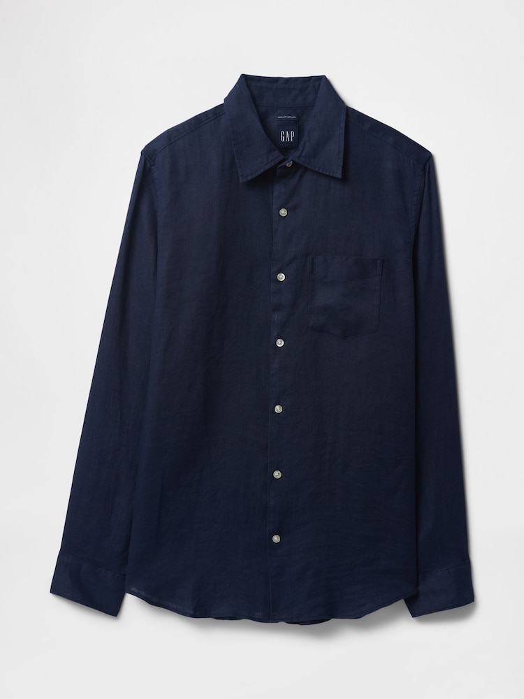 Gap Dark Blue 100% Linen Long Sleeve Classic Shirt - Image 4 of 4