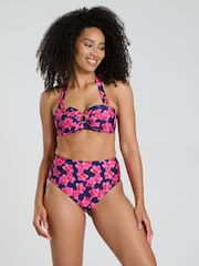 South Beach Blue Wavy Rib Moulded Bandeau High Waist Tummy Control Bikini Set - Image 1 of 6