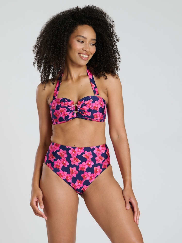 South Beach Blue Wavy Rib Moulded Bandeau High Waist Tummy Control Bikini Set - Image 1 of 6