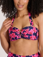 South Beach Blue Wavy Rib Moulded Bandeau High Waist Tummy Control Bikini Set - Image 4 of 6