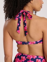 South Beach Blue Wavy Rib Moulded Bandeau High Waist Tummy Control Bikini Set - Image 6 of 6