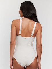 South Beach Cream Crinkle Embroidery Detail Tummy Control Swimsuit - Image 3 of 5