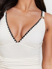 South Beach Cream Crinkle Embroidery Detail Tummy Control Swimsuit - Image 4 of 5