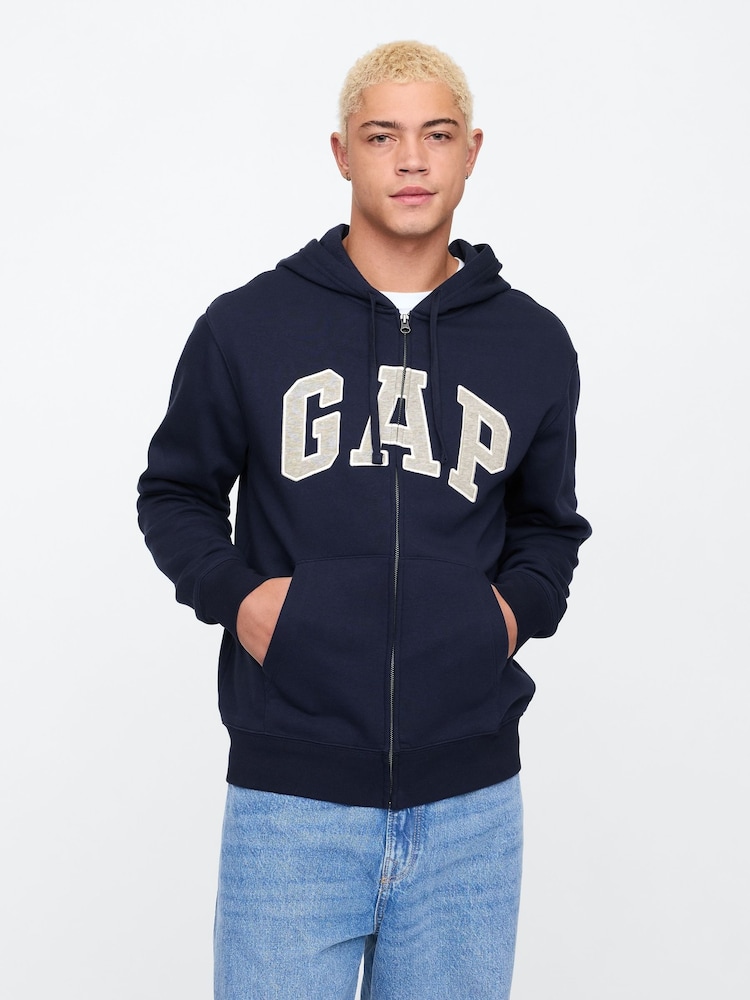 Gap Navy Blue Zip Up Arch Logo Hoodie - Image 1 of 4