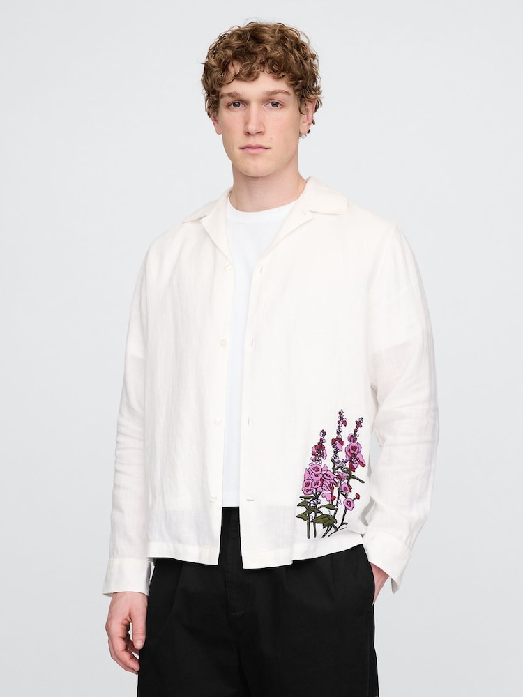 Gap White 100% Linen Long Sleeve Classic Shirt - Image 1 of 5