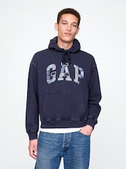 Gap Navy Blue Patchwork Logo Hoodie - Image 1 of 5