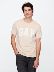 Бежевый - Gap Логотип Everyday 100% хлопок круглый вырез с коротким рукавом футболка - Image 1 of 5