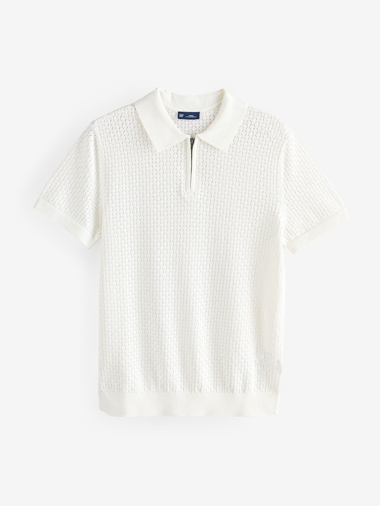 Gap White Crochet Quarter Zip Polo Shirt - Image 5 of 7