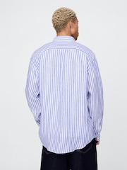 Gap Blue & White Striped 100% Linen Long Sleeve Classic Shirt - Image 2 of 8