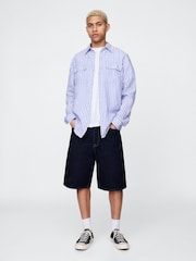Gap Blue & White Striped 100% Linen Long Sleeve Classic Shirt - Image 3 of 8