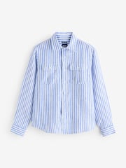 Gap Blue & White Striped 100% Linen Long Sleeve Classic Shirt - Image 4 of 8