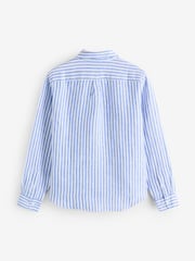 Gap Blue & White Striped 100% Linen Long Sleeve Classic Shirt - Image 5 of 8