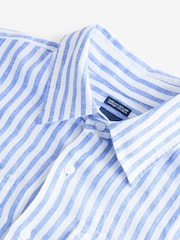 Gap Blue & White Striped 100% Linen Long Sleeve Classic Shirt - Image 6 of 8