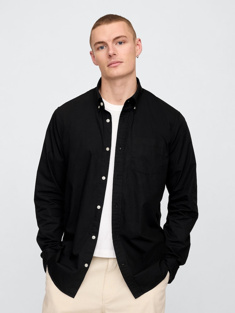 Gap Black Organic Cotton Long Sleeve Poplin Classic Shirt - Image 1 of 5