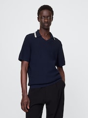 Gap Navy/Blue Johnny-Collar Short Sleeve Knitted Polo Jumper - Image 1 of 7