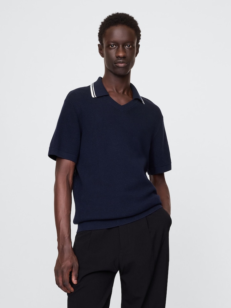 Gap Navy/Blue Johnny-Collar Short Sleeve Knitted Polo Jumper - Image 1 of 7